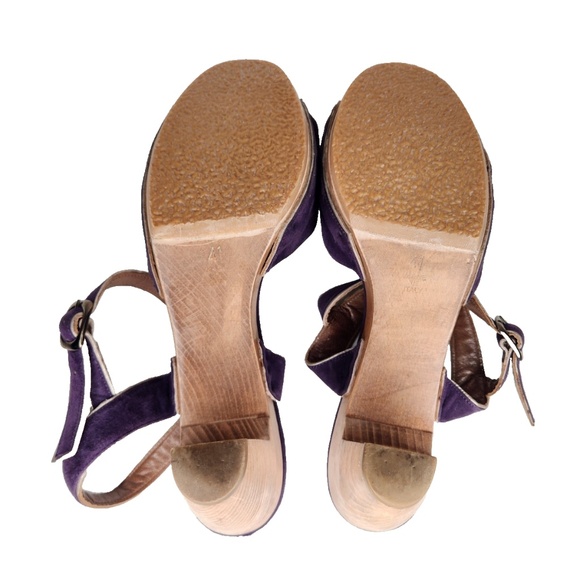 MARNI Platform Wooden Heels & Purple Suede Leather Peep Toe Ankle Strap 41 - 11 - Picture 10 of 10